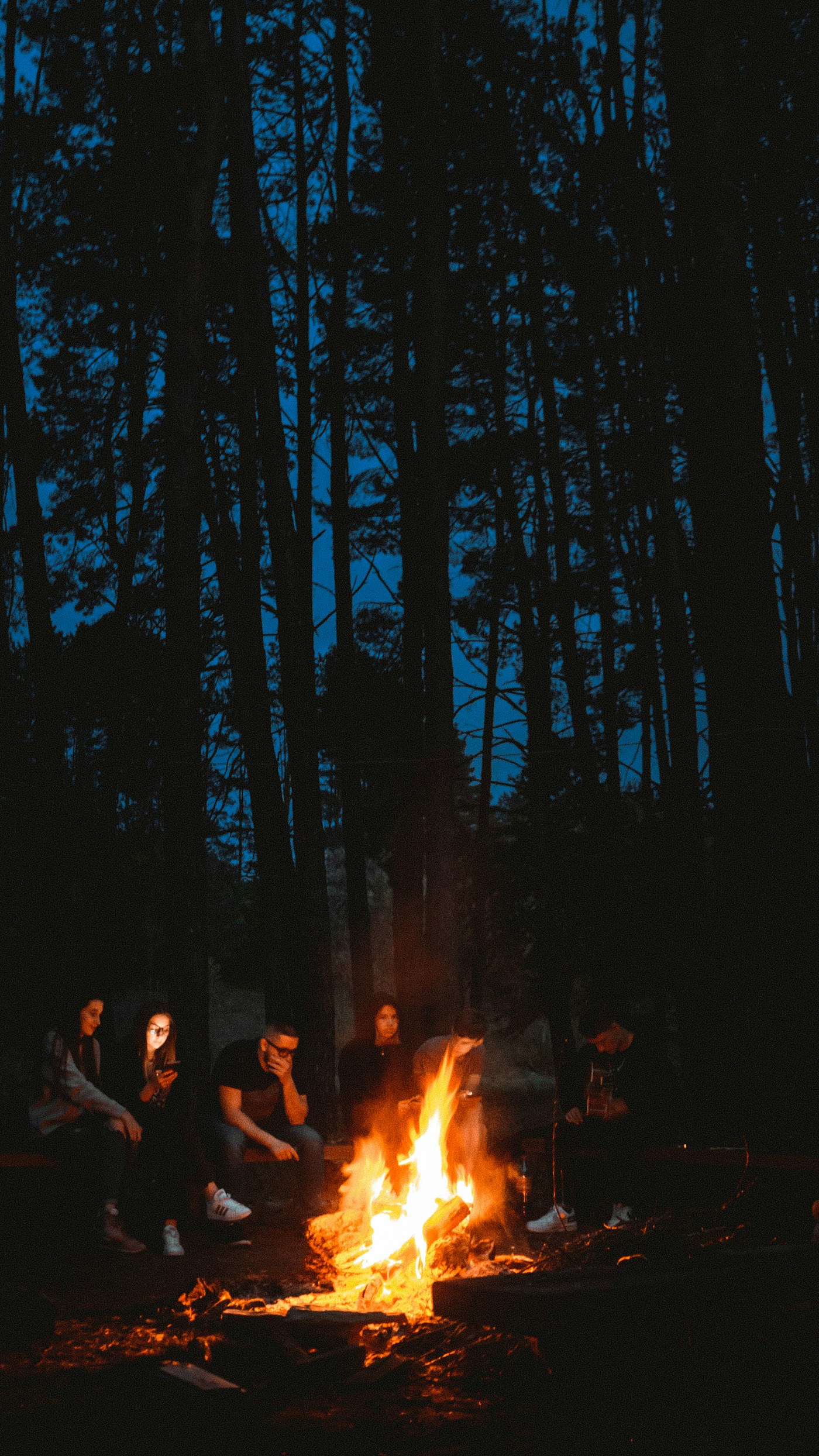 Friends gathered around a campfire